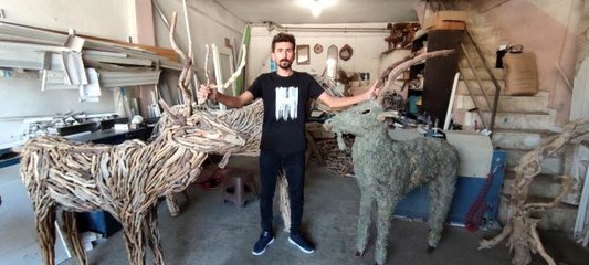 Lodosun sürüklediği dalları sanata dönüştürüyor