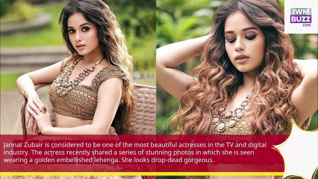 AankhonKi Gustakhiyan Jannat Zubair looks breathtakingly gorgeous in sexy golden embellished lehenga