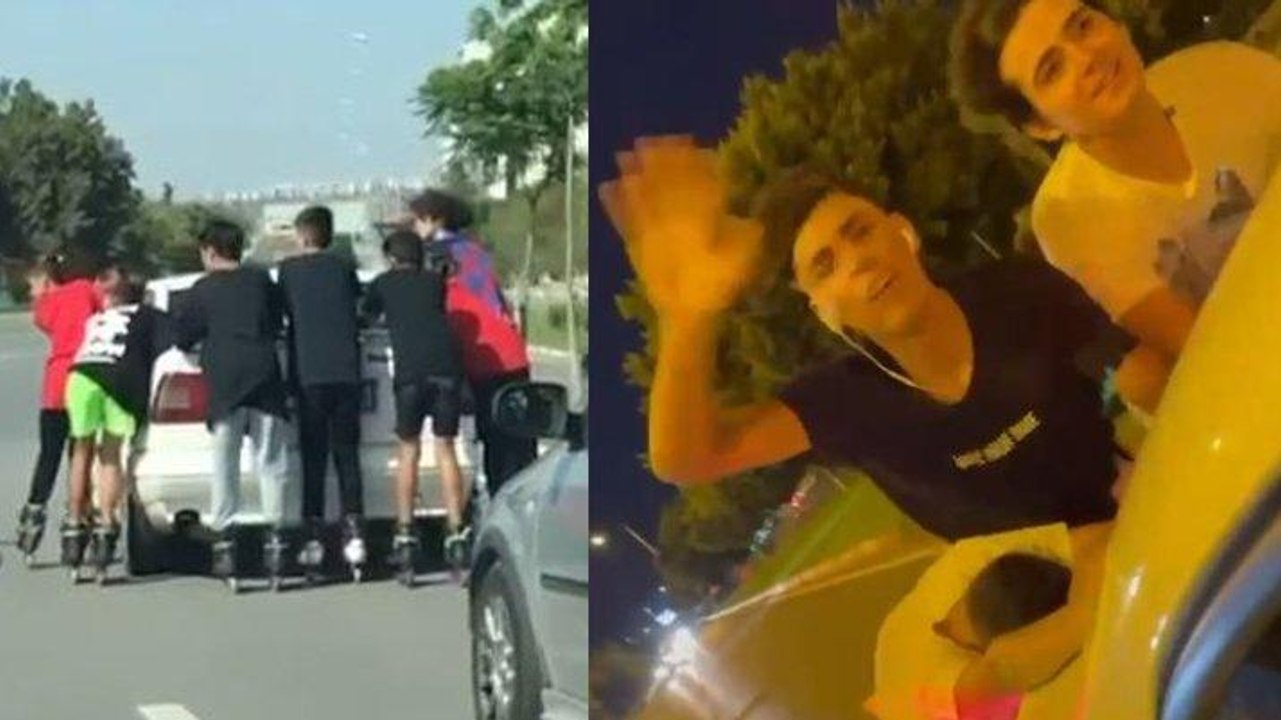 Otomobile tutunan patenli 7 genç yürekleri ağza getirdi