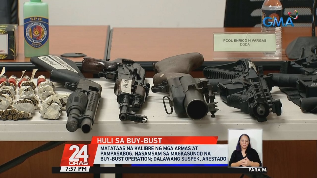 Matataas na kalibre ng mga armas at pampasabog, nasamsam sa magkasunod na buy-bust operation; Dalawang suspek, arestado | 24 Oras