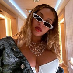 Beyoncé Paired a White Corset with a Patterned Denim Miniskirt and Matching Jacket