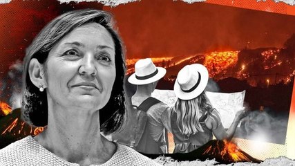 Reyes Maroto eufórica ante el «espectáculo maravilloso» del volcán que ha arrasado cientos de casas
