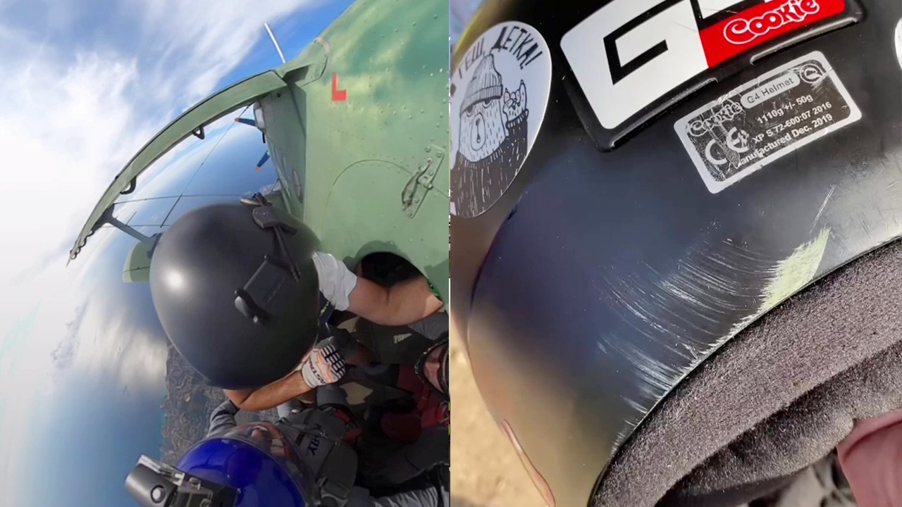 'Skydiver hits head while jumping out of plane and dents the wing'