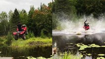 ''To infinity and beyond!' Man trying to jump river on ATV LANDS HARD in water '