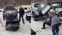 'How to NOT load a mini jeep onto a truck '