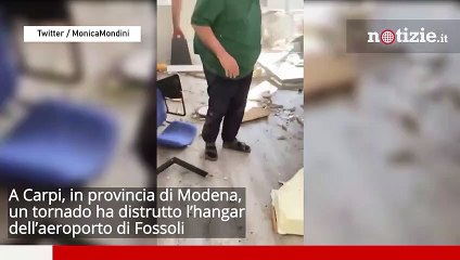 Tornado a Carpi, il momento in cui la tromba d'aria travolge l'aeroporto di Fossoli