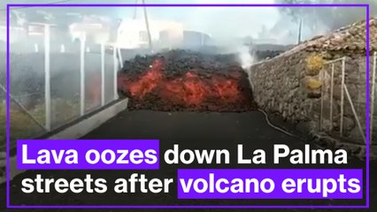 Lava oozes down La Palma streets after volcano erupts