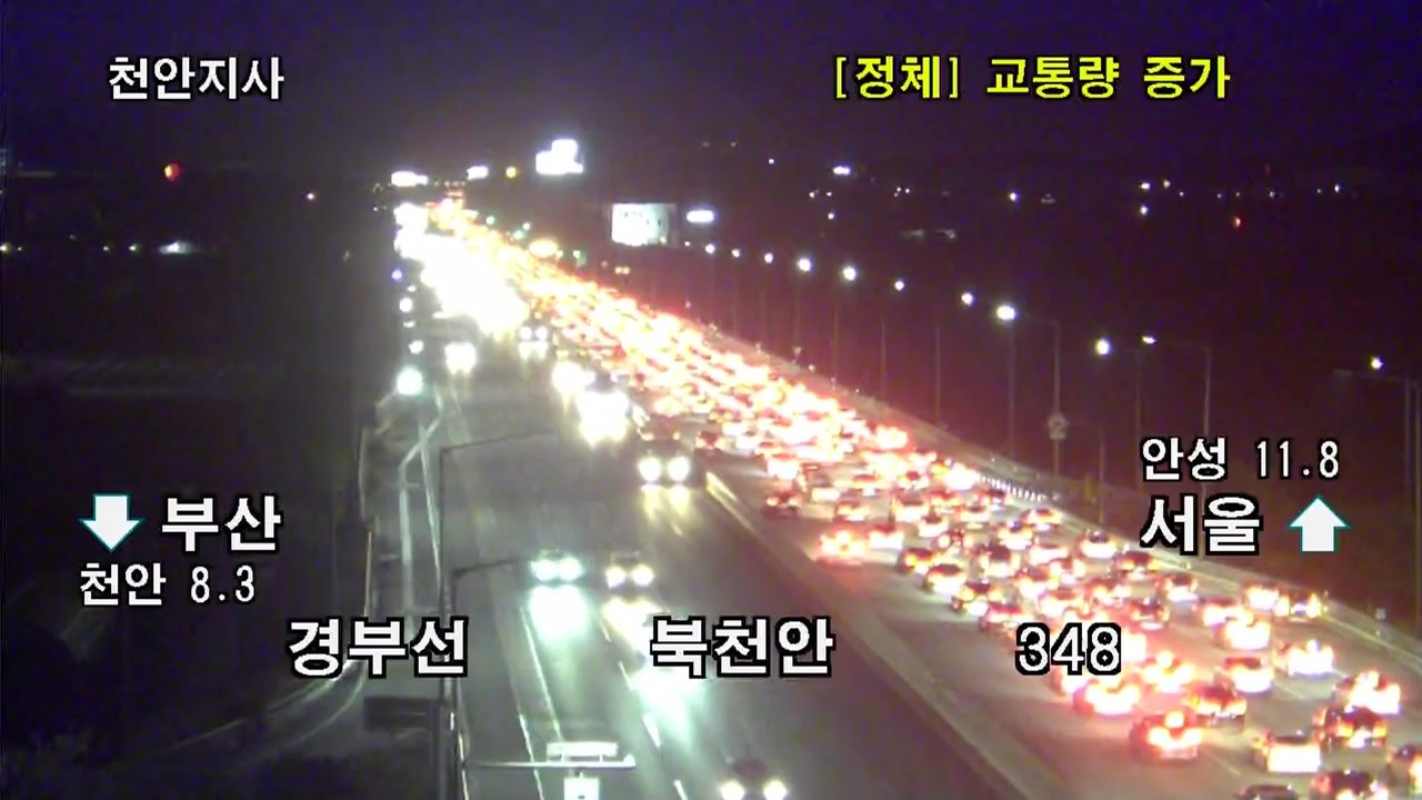 [실시간 교통상황] 귀경길 고속도로 곳곳 정체...경부선·서해안선 상행선 정체 80k...