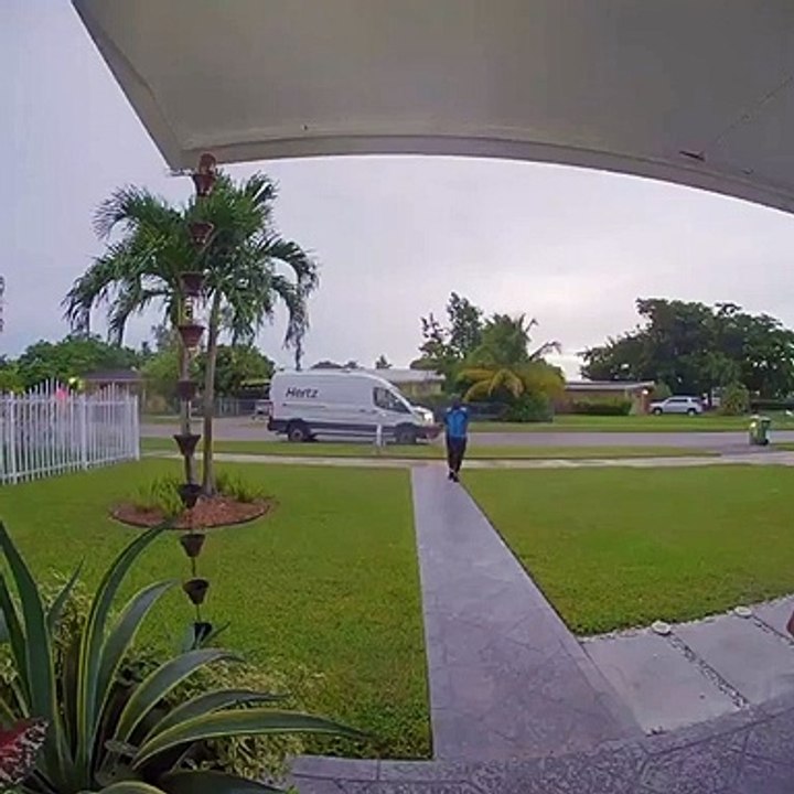 Delivery Driver Dances Down Walkway