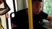 Abnormal mentally sick Man on bus spits and spits saliva until mouth dry