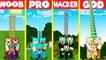 Minecraft Battle- STAIRS LADDER BASE HOUSE BUILD CHALLENGE - NOOB vs PRO vs HACKER vs GOD Animation