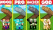 Minecraft Battle- UNDERGROUND BASE HOUSE BUILD CHALLENGE - NOOB vs PRO vs HACKER vs GOD - Animation