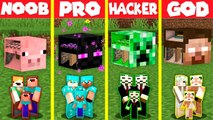 Minecraft Battle- INSIDE MOB HEAD HOUSE BUILD CHALLENGE - NOOB vs PRO vs HACKER vs GOD - Animation