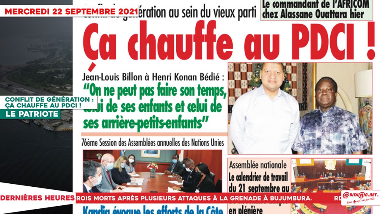 Le Titrologue du 22 Septembre 2021 : Conflit de génération, ça chauffe au PDCI !