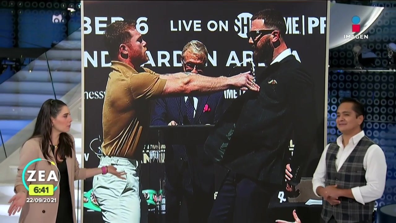 "Canelo" y Caleb Plant se van a los golpes en plena conferencia