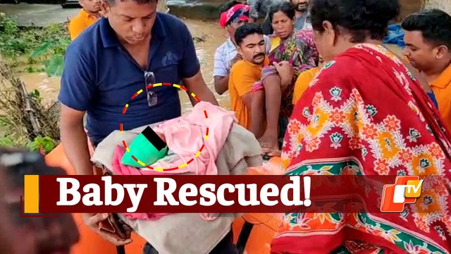 Three-day-old baby rescued from house marooned in floodwaters in Odisha