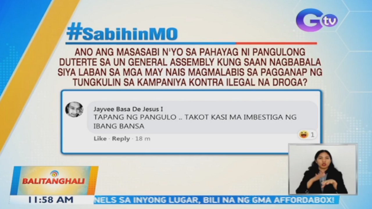 Ano ang masasabi n'yo sa pahayag ni PDu30 sa UN General Assembly kung saan nagbabala siya laban sa may nais magmalabis sa pagganap ng tungkulin sa kampaniya kontra ilegal na droga? | BT