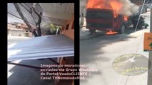 Caminhão CAÇAMBA pega fogo enquanto descia Avenida VP1 em Nova Contagem, Contagem/MG