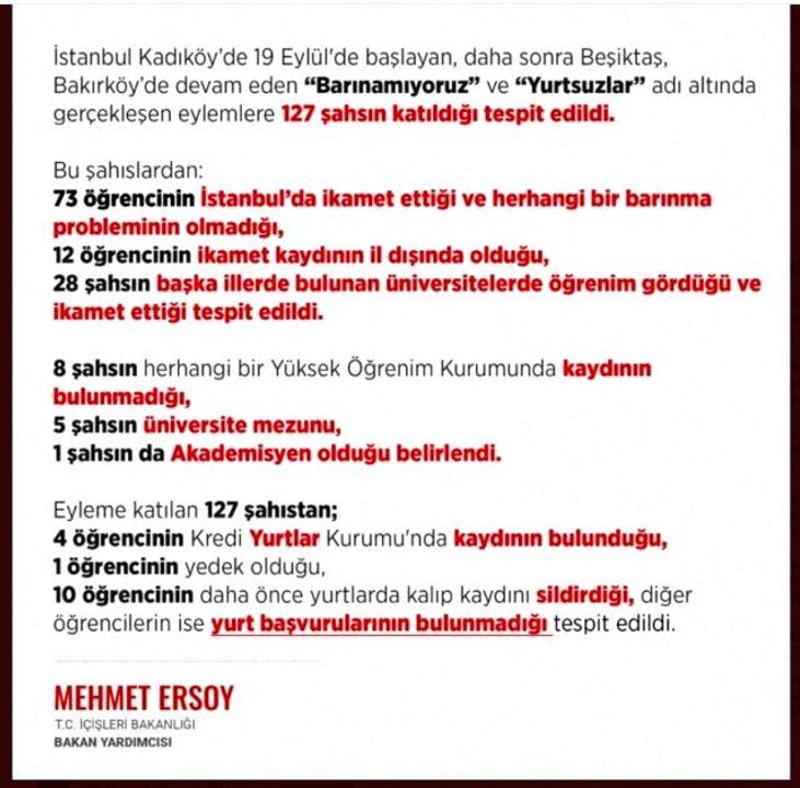 İçişleri Bakan Yardımcısı Ersoy: "Eylemlere katılan 127 kişinin neredeyse tamamının barınma sıkıntısı yok"
