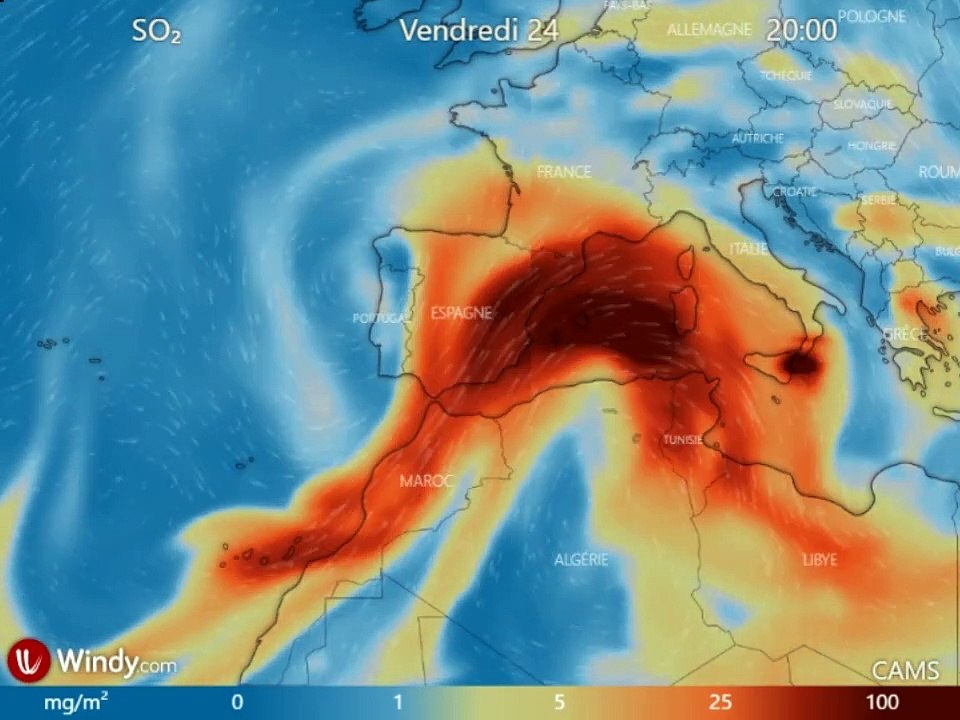 Trajectoire du nuage de  soufre