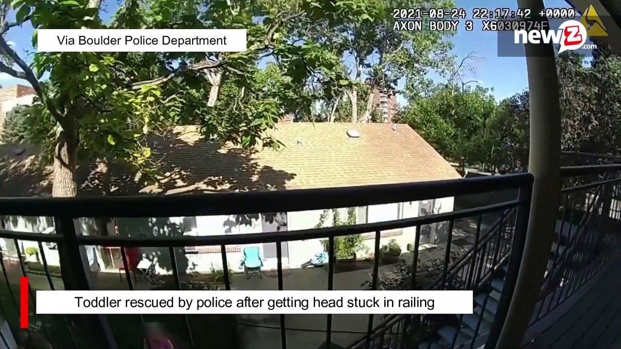 Toddler rescued by police after getting head stuck in railing