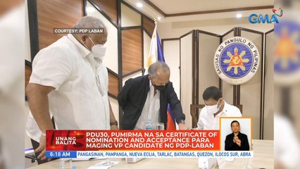 PDU30, pumirma na sa certificate of nomination and acceptance para maging VP candidate ng PDP-Laban | UB