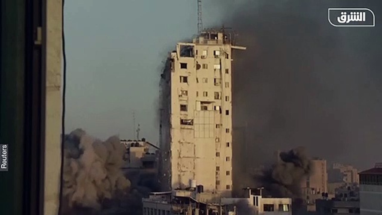 انهيار برج الشروق في غزة