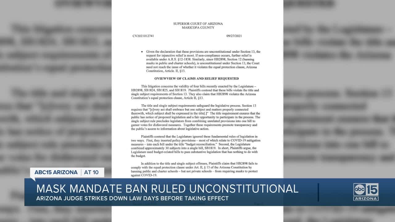 Judge rules state's ban on mask mandates in schools is unconstitutional