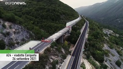 L'Aquila, la demolizione controllata del viadotto Cerqueta