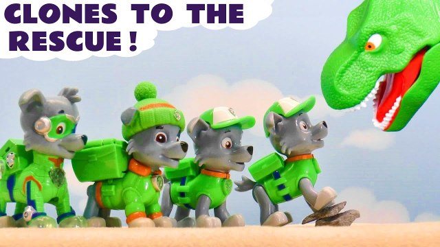 Paw Patrol Rocky Toys Clones as he rescues from Dinosaurs for Kids in this Toy Stop Motion Animation Family Friendly Full Episode English Video for Kids with the Funny Funlings by Toy Trains 4U