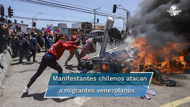 Manifestantes queman pertenencias de migrantes venezolanos en Chile
