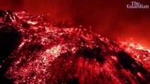 La Palma volcano - night footage shows spectacular lava flow after crater collapses