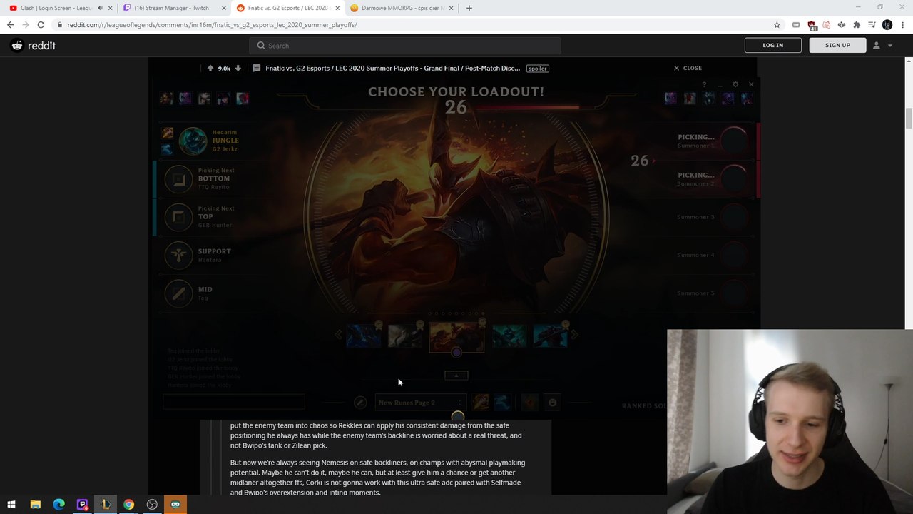 LoL: Jankos, jungla de G2 Esports: "Fnatic es el top 2 de Europa y un buen aspirante para Worlds"