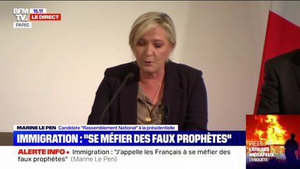 "Ce que nous proposons, c'est une solution complète, clé en main au problème de l'immigration": si elle est élue, Marine Le Pen lancera un référendum sur l'immigration (BFMTV)