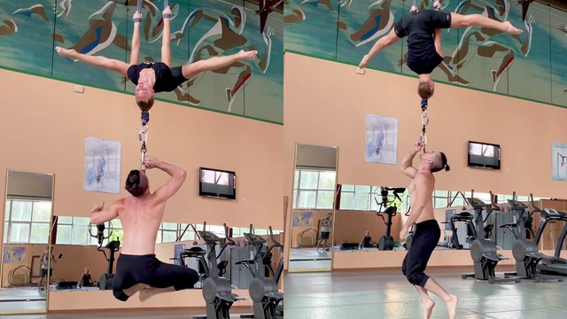 'Immensely talented circus duo performs an 'unrepeatable' aerial stunt '