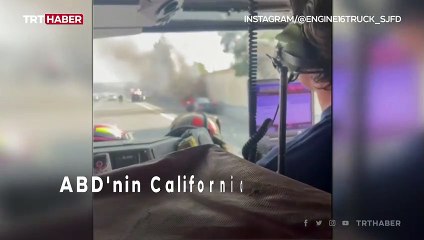 Otoyolda yanan arabanın sürücüsü böyle kurtarıldı