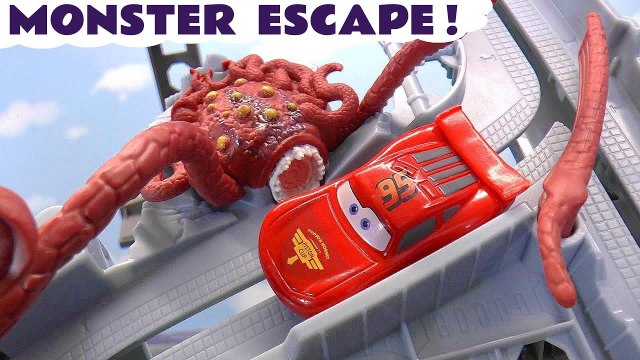 Monster Escape with Pixar Cars 3 Lightning McQueen toys in this Funlings Race Competition versus Funlings Cars and Star Wars Toys by Family Friendly Family Channel Toy Trains 4U