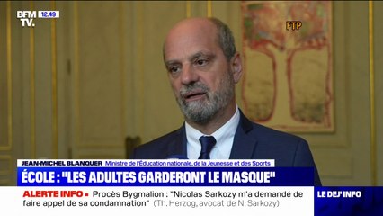 Covid-19: Jean-Michel Blanquer confirme que les adultes devront garder le masque à l'école