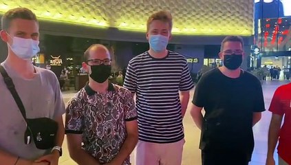 German tourists and friends Felix, Ron, Jan, Falko, Fabian at City Walk