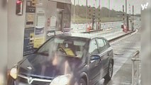 Shocking footage shows driver flipping car and smashing into toll booth while on drugs