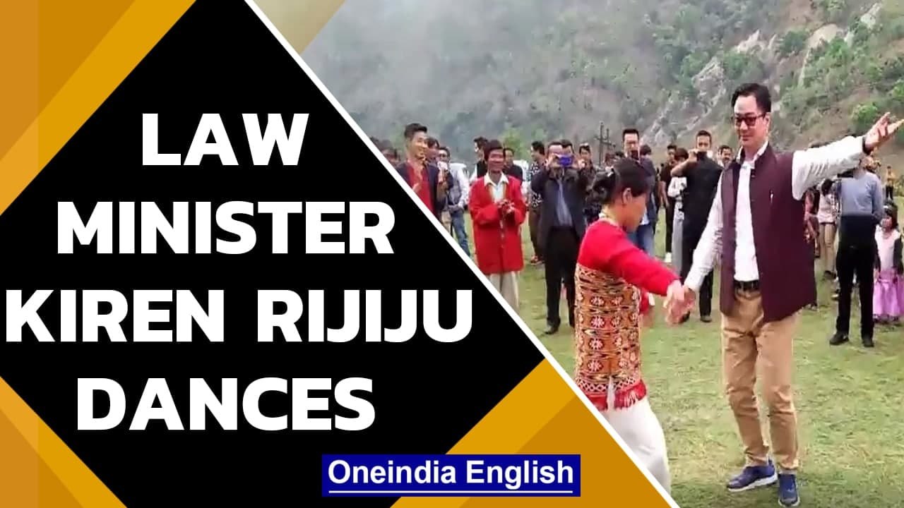 Law minister Kiren Rijiju dances with locals in...