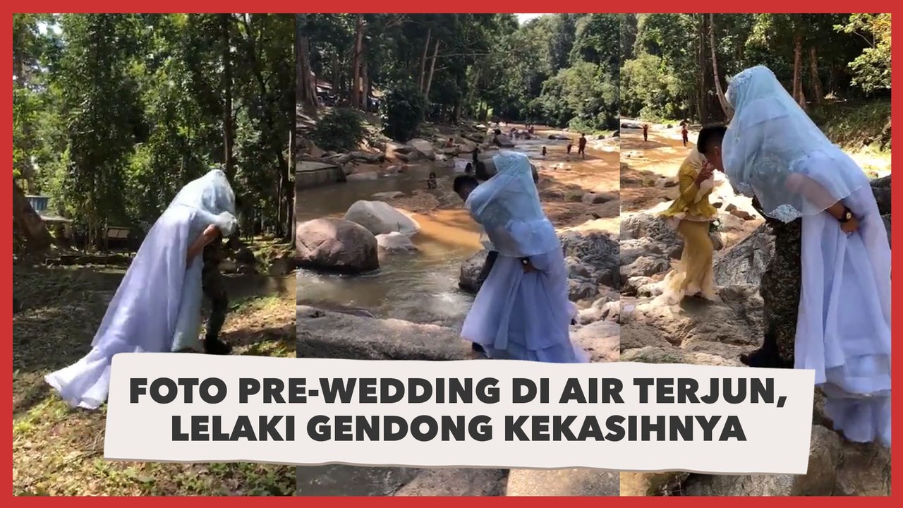 Foto Pre Wedding di Air Terjun, Lelaki Gendong Kekasihnya Ini Curi Perhatian Warganet