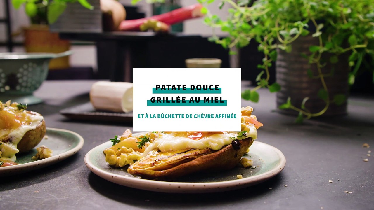 Patate douce grillée au miel et à la bûchette de chèvre affinée