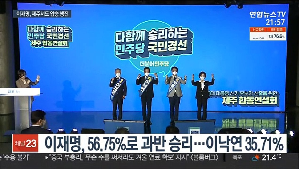 이재명, 제주서도 압승 행진…56.75% 과반 승리