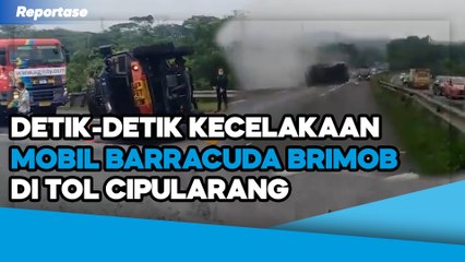 DETIK DETIK KECELAKAAN MOBIL BARRACUDA BRIMOB TERGULING DI JALAN TOL CIPULARANG KM 84 PURWAKARTA