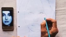 Nora Fatehi Sketch ��__ How to shade eyes, nose and lips __ Pencil Art