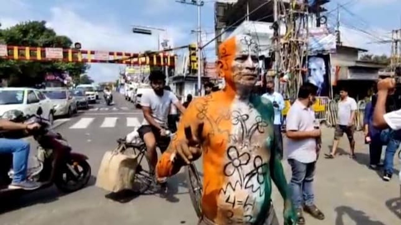 Bhabanipur bypoll: Man paints body with TMC flag, hails Mamata Banerjee