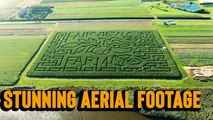 'Stunning aerial footage shows INSANELY DETAILED corn maze in all its glory'