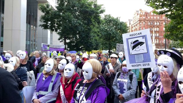 Protestors gather outside Conservative Party conference in Manchester