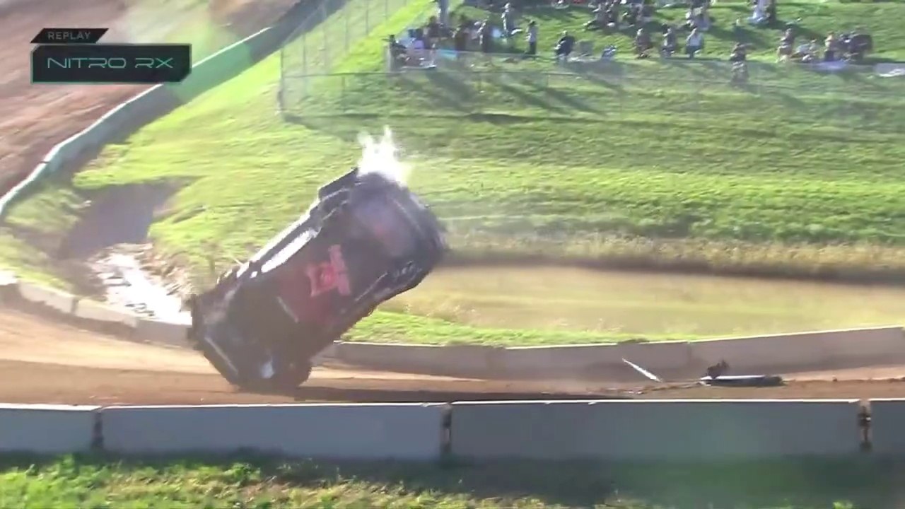 Nitro Rallycross Elk River 2021 LCQ Start Doran Eriksson Crash Bigham Big Crash Flips